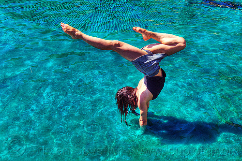 handstand in pool, handstand, pond, spring training, swimming pool, upside-down, woman