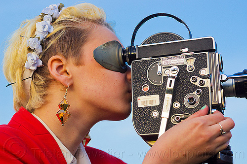 hanna mace shooting a movie with a 16mm camera, 16mm camera, blonde, bolex, camera operator, film camera, film making, hannah, motion picture camera, movie camera, woman