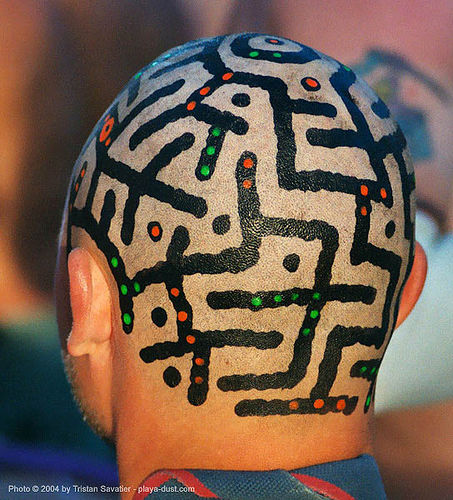 head-maze - body paint - burning-man 2003, body art, body paint, body painting, head, labyrinth, man