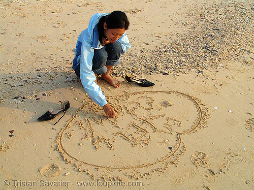 heart on sand, asian woman, beach, cat ba island, cát bà, graffiti, halong bay, i love you, sand, valentine's day