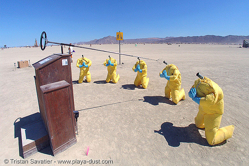 hellfire weenie roast by benjamin pinkowitz and todd kurtzman - burning man 2005, art installation, benjamin pinkowitz, fisheye, hellfire weenie roast, todd kurtzman, yellow