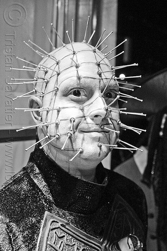 hellraiser makeup - halloween (san francisco), costume, halloween, hellraiser, man, nails, pinhead, pins