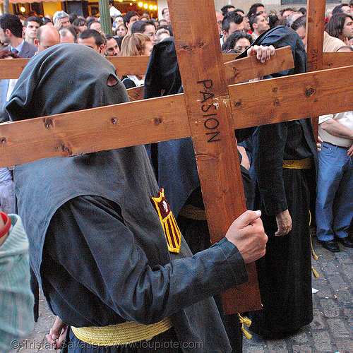 hermandad de la pasión - semana santa en sevilla, carrying, crosses, easter, hermandad de la pasión, nazarenos, semana santa, sevilla