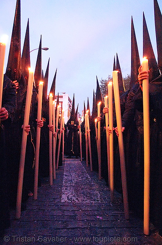 hermandad de la pasión - semana santa en sevilla, candles, easter, hermandad de la pasión, nazarenos, night, semana santa, sevilla