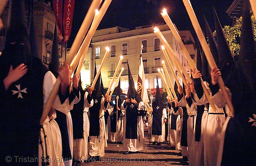 hermandad de la soledad de san lorenzo - semana santa en sevilla, candles, easter, hermandad de la soledad de san lorenzo, nazarenos, night, semana santa, sevilla