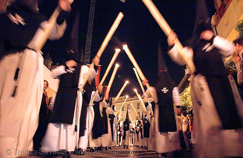 hermandad de la soledad de san lorenzo - semana santa en sevilla, candles, easter, hermandad de la soledad de san lorenzo, nazarenos, night, semana santa, sevilla