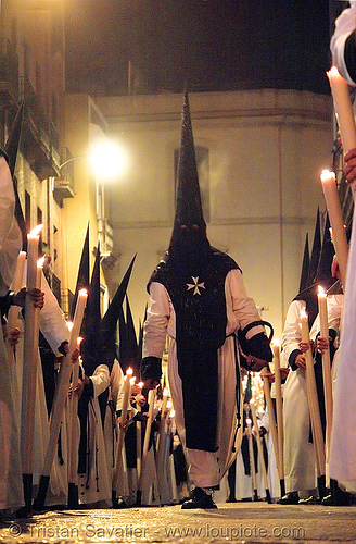 hermandad de la soledad de san lorenzo - semana santa en sevilla, candles, easter, hermandad de la soledad de san lorenzo, nazarenos, night, semana santa, sevilla