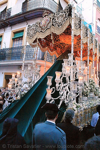 hermandad de la trinidad - paso de la virgen - semana santa en sevilla, candles, easter, float, hermandad de la trinidad, madonna, night, paso de la virgen, sacred art, semana santa, sevilla