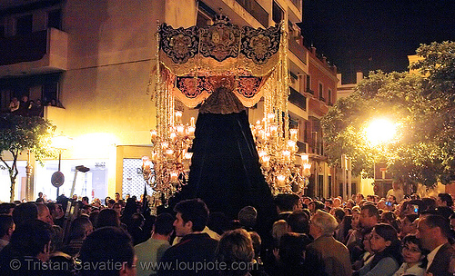 hermandad de la trinidad - paso de la virgen - semana santa en sevilla, candles, easter, float, hermandad de la trinidad, madonna, night, paso de la virgen, sacred art, semana santa, sevilla