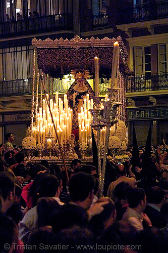 hermandad de las penas de san vicente - paso de la virgen - semana santa en sevilla, candles, easter, float, hermandad de las penas de san vicente, madonna, night, paso de la virgen, sacred art, semana santa, sevilla