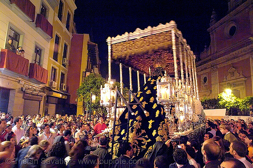 hermandad de las penas de san vicente - paso de la virgen - semana santa en sevilla, candles, easter, embroidery, float, goldwork, hermandad de las penas de san vicente, madonna, night, paso de la virgen, sacred art, semana santa, sevilla