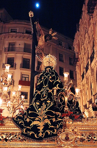 hermandad de las siete palabras - paso de cristo - semana santa en sevilla, candles, easter, float, hermandad de las siete palabras, madonna, night, paso de la virgen, sacred art, semana santa, sevilla