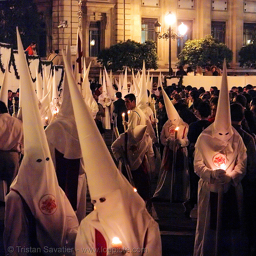 hermandad de las siete palabras - semana santa en sevilla, candles, easter, hermandad de las siete palabras, nazarenos, night, semana santa, sevilla