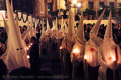 hermandad de las siete palabras - semana santa en sevilla, candles, easter, hermandad de las siete palabras, nazarenos, night, semana santa, sevilla