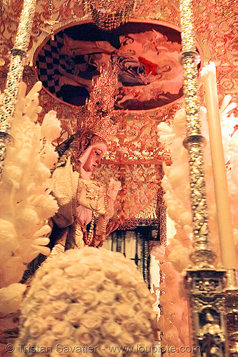 hermandad de monte-sión - paso de la virgen - semana santa en sevilla, candles, easter, float, hermandad de monte-sión, madonna, night, paso de la virgen, sacred art, semana santa, sevilla