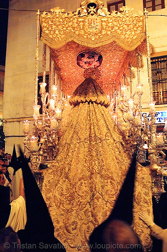 hermandad de monte-sión - paso de la virgen - semana santa en sevilla, candles, easter, float, hermandad de monte-sión, madonna, night, paso de la virgen, sacred art, semana santa, sevilla