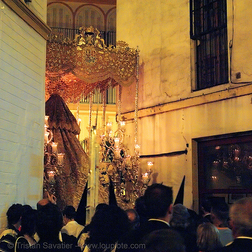 hermandad de monte-sión - paso de la virgen - semana santa en sevilla, candles, easter, float, hermandad de monte-sión, madonna, night, paso de la virgen, sacred art, semana santa, sevilla