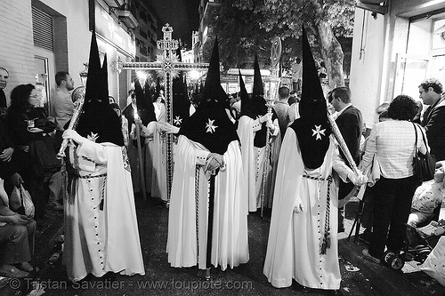 hermandad de monte-sión - semana santa en sevilla, candles, easter, hermandad de monte-sión, holy cross, maltese cross, nazarenos, night, semana santa, sevilla