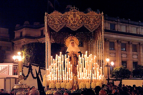 hermandad del museo - paso de la virgen - semana santa en sevilla, candles, easter, el museo, float, hermandad del museo, madonna, night, paso de la virgen, sacred art, semana santa, sevilla