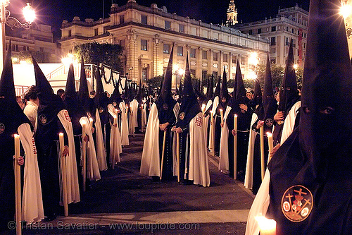 hermandad del museo - semana santa en sevilla, candles, easter, el museo, hermandad del museo, nazarenos, night, semana santa, sevilla