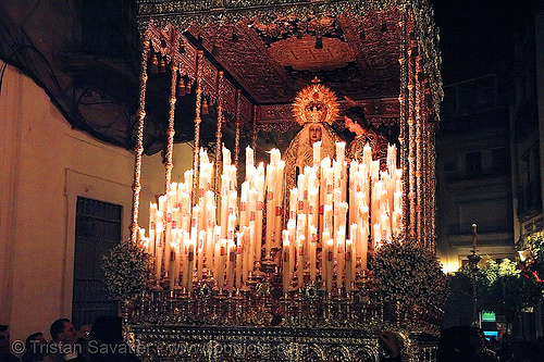 hermandad del silencio - paso de la virgen - semana santa en sevilla, candles, easter, el silencio, float, hermandad del silencio, madonna, night, paso de la virgen, sacred art, semana santa, sevilla