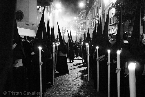 hermandad del silencio - semana santa en sevilla, candles, easter, el silencio, hermandad del silencio, nazarenos, night, semana santa, sevilla