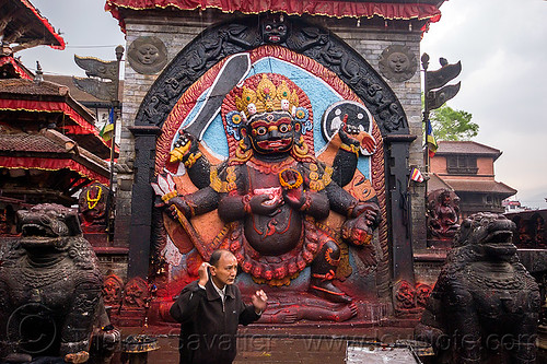 hindu black god - lord shiva - kala bhairava in kathmandu (nepal), hindu temple, hinduism, kathmandu, low relief, man, sculpture, shiva