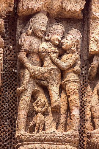 hindu erotic sculpture - konark sun temple (india), erotic sculptures, high-relief, hindu temple, hinduism, india, konark sun temple, maithuna