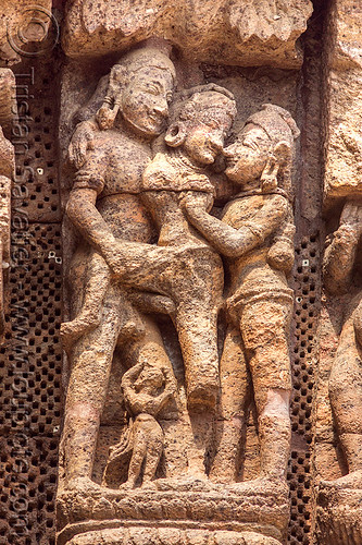 hindu erotic sculpture - konark sun temple (india), erotic sculptures, erotic stone carving, hindu temple, hinduism, konark sun temple, maithuna