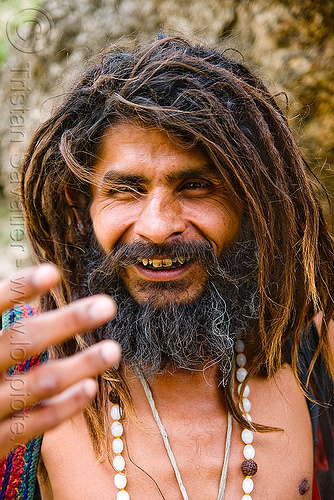 hindu pilgrim portrait - amarnath yatra (pilgrimage) - kashmir, amarnath yatra, bad teeth, beard, decayed teeth, dreadlocks, hindu pilgrimage, hinduism, kashmir, man, mountain trail, mountains, pilgrim