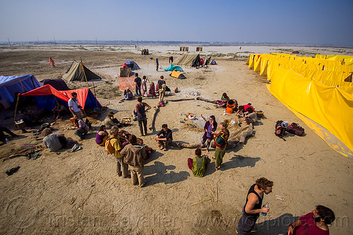 hippie rainbow camp at kumbh mela 2013, bun bun, camping, crowd, hindu pilgrimage, hinduism, hippie, kumbh mela, rainbow camp, tents