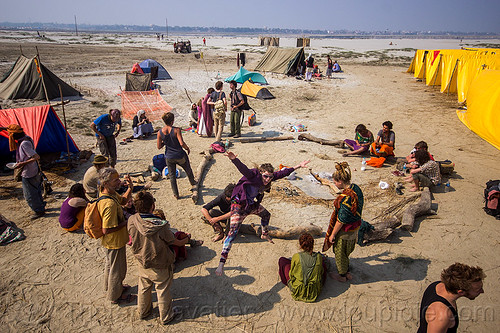 hippie rainbow camp at kumbh mela 2013, bun bun, camping, crowd, hindu pilgrimage, hinduism, hippie, kumbh mela, rainbow camp, tents