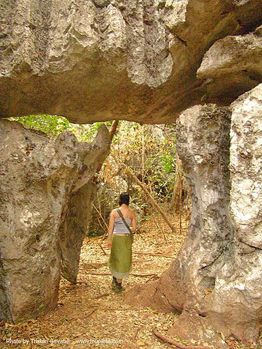 hole in the rocks - stone maze - karstic area near wang saphung - thailand, stone maze, wang saphung, woman