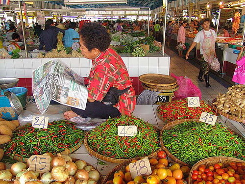 hot chili peppers on the market - thailand, asian woman, chili pepper, chilli, red