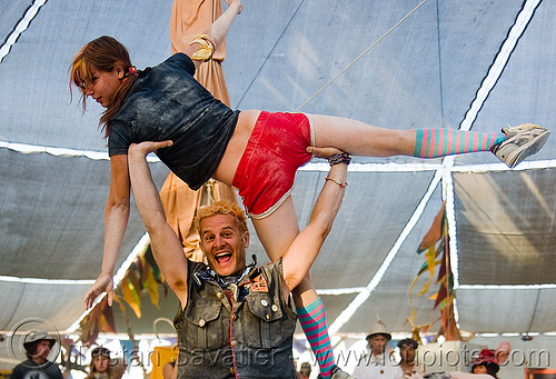 how to pick-up a girl at burning man - kate, acrobatics, acrobats, ee magic circus band, environmental encroatchment, kate, man, performers, woman