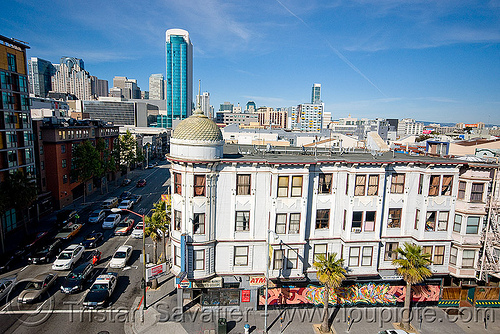 howard st and 6th st (san francisco), building, cars, city, cityscape, skyline