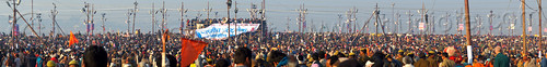 huge crowd of hindu devotees gather at the kumbh mela (india), crowd, hindu pilgrimage, hinduism, india, kumbh maha snan, maha kumbh mela, mauni amavasya, panorama, triveni sangam