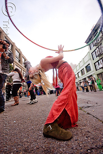 hula hooper bending backward, bending backward, cressie mae, hula hoop, hula hooper, red, woman