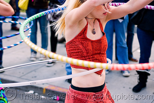 hula hooper with two hulahoops - cressie mae (san francisco), cressie mae, hula hoop, hula hooper, woman
