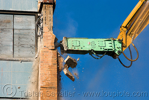 hydraulic hammer breaker - npk e213 - building demolition, abandoned building, abandoned hospital, at work, attachment, building demolition, hydraulic breaker, hydraulic hammer, npk e-213, presidio hospital, presidio landmark apartments, working