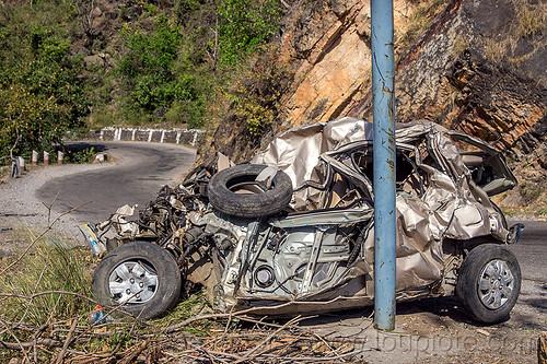 hyundai i10 crash - wrecked in fatal rollover accident (india), car accident, car crash, fatal, hyundai i10, india, road, rollover, traffic accident, wreck