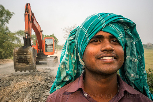 indian excavator operator and his machinery - doosan dx225lc (india), alphalt, asphalt removal, bucket attachment, demolition, doosan excavator, dx225lc, excavator bucket, headwear, indian man, old asphalt, old bitumen, old macadam, operator, pavement, ripping up, road construction, roadwork, scraping off, west bengal