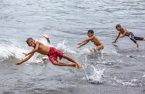 indonesian boys jumping in the sea, beach, boys, kids, pantai, playing, sea, splashes, splashing