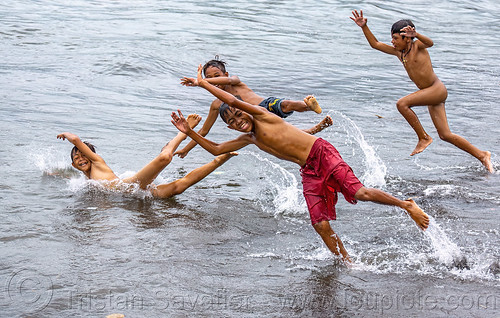 indonesian boys jumping in the sea, beach, boys, kids, pantai, playing, sea, splashes, splashing