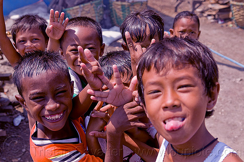 indonesian boys - tamansarari village near probolingo (java), boys, children, fingers, goofing, hand signs, hands, kids, playing, tamansari