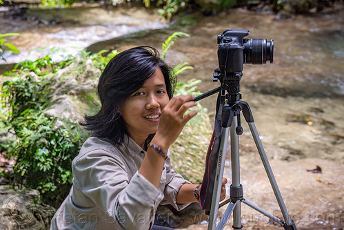 indonesian girl with camera on tripod, girl, gua latea, latea cave, woman