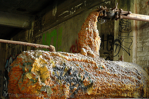 insulation foam around tank - abandoned factory (san francisco), derelict, foam, industrial tank, insulation, pipes, tie&#39;s warehouse, trespassing