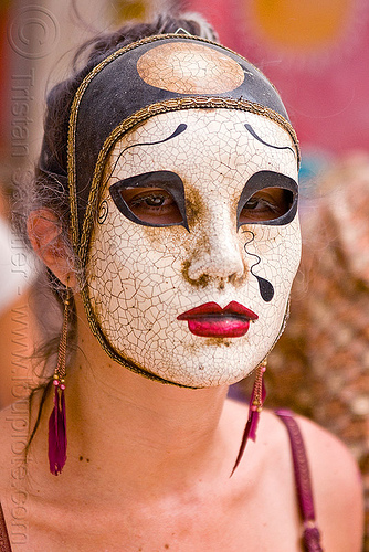 japanese mask, asian woman, cracked, japanese mask