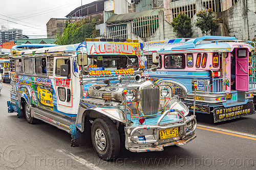 jeepneys on street (philippines), baguio, colorful, decorated, jeepneys, painted, road, truck