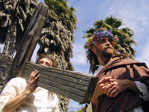 jesus carrying cross - easter sunday in dolores park, san francisco, cross, easter, jesus christ, men, randal smith